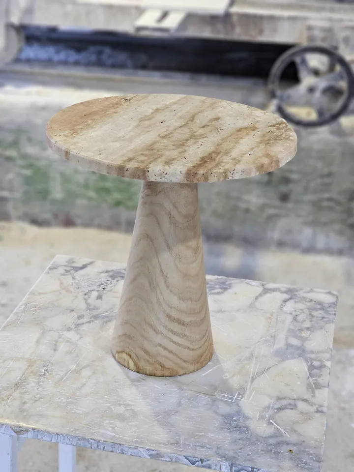 Calacatta viola or silver marble & travertine end table wooden leg model is handmade free shipping