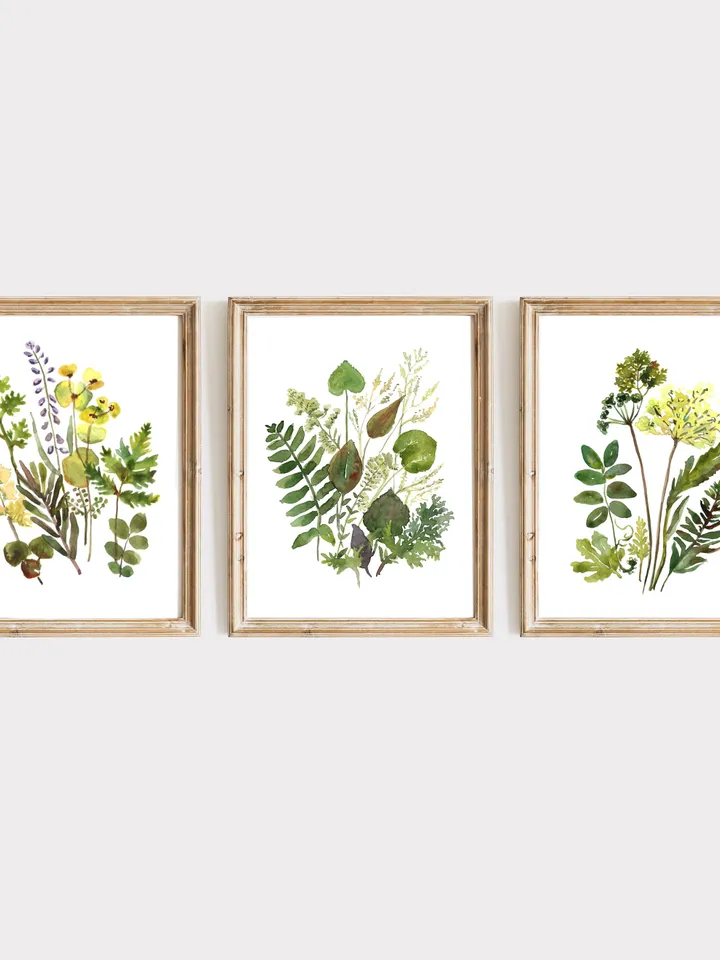 Wildflowers Vintage Set Of 3 Prints, Watercolor Painting, Botanical Art Set, Country Flower Art, Daisy Plant, Bathroom Decor, Home Decor