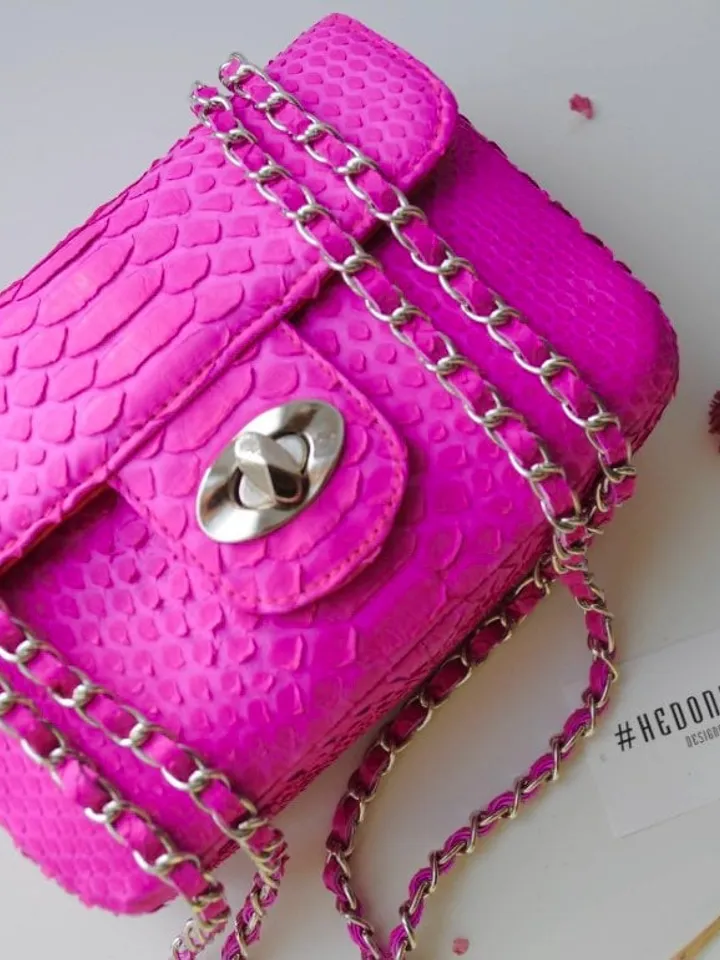 Genuine Python Skin fuchsia summer mini bag| Adjustable Chain Classy Elegant Bright Pink Crossbody Small Lady Summer Purse | Gift for her