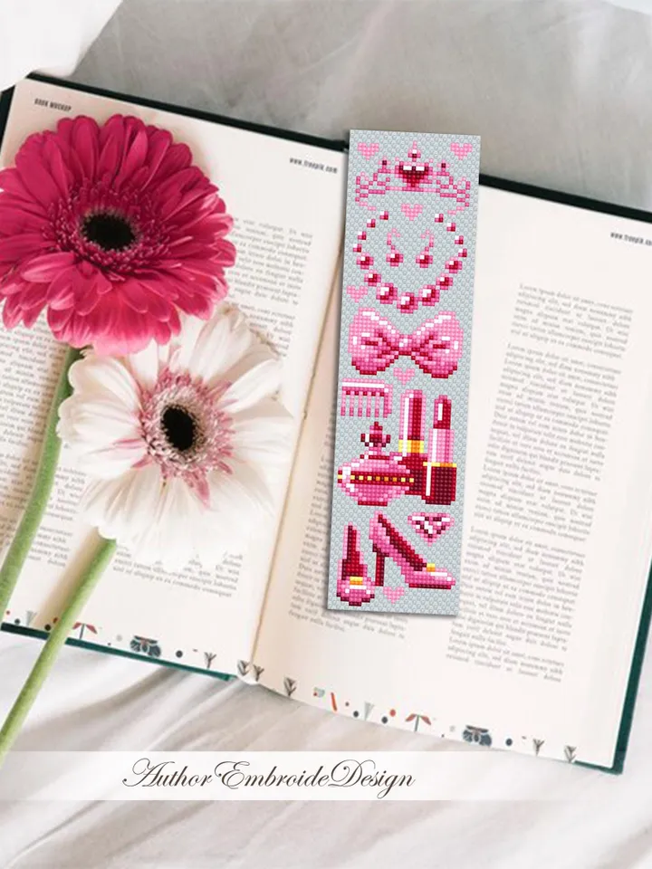 Fashion bookmark cross stitch pattern PDF download Women accessories cross stitch chart, Needlepoint bookmark pattern digital for girl #B452