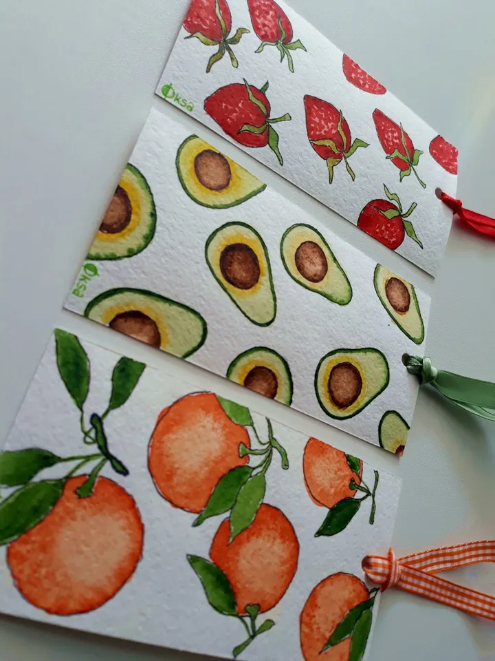 Fruits vegetables watercolor bookmarks set of 3/Handmade Watercolor Bookmark/Bookmarks for recipe book/Hostess Gift/Handmade bookmarks gift
