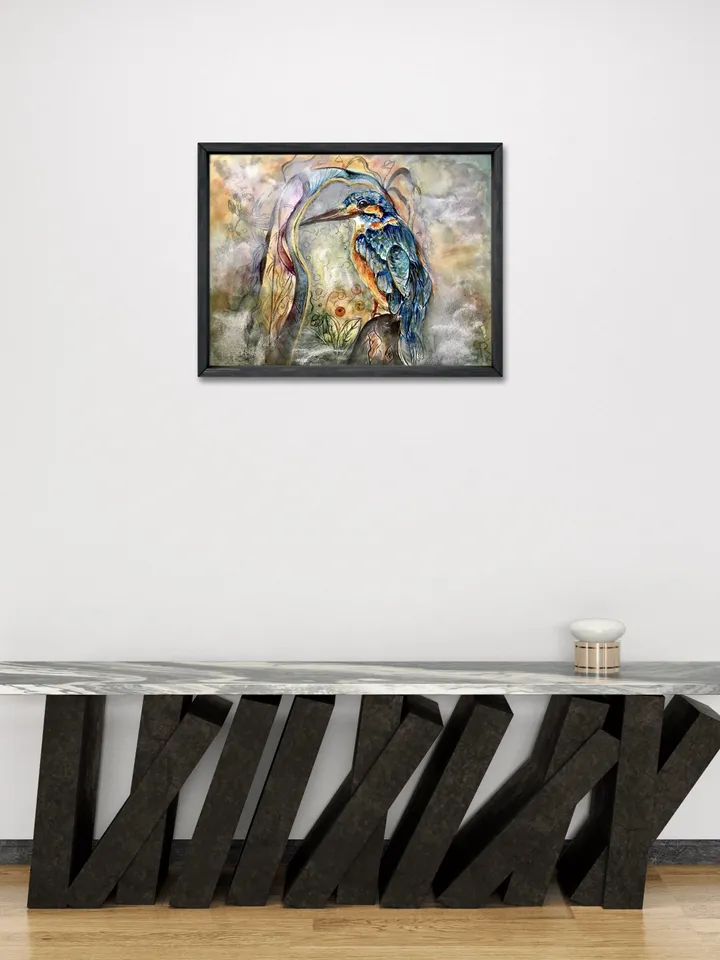Kingfisher bird original watercolour mix media painting on watercolour paper,birds painting original wall art,interier decoration,gift.