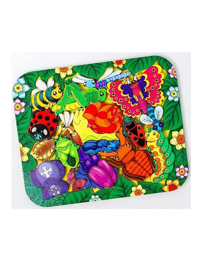 Wooden Puzzle - insect, bug, Montessori toddler learning toy for 2 3 4 5 year