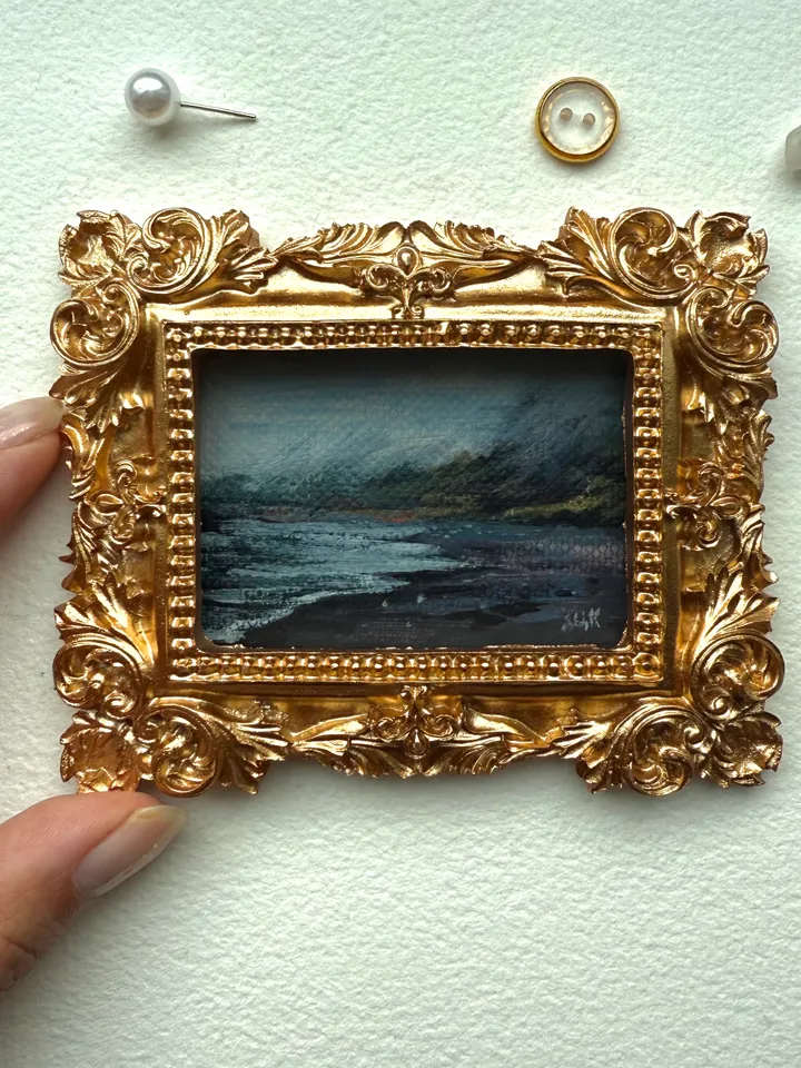 Ocean Landscape Painting Original In Vintage Style Frame Small Framed Museum Style Painting Art Renaissance Antique Seascape Painting Foggy Coast