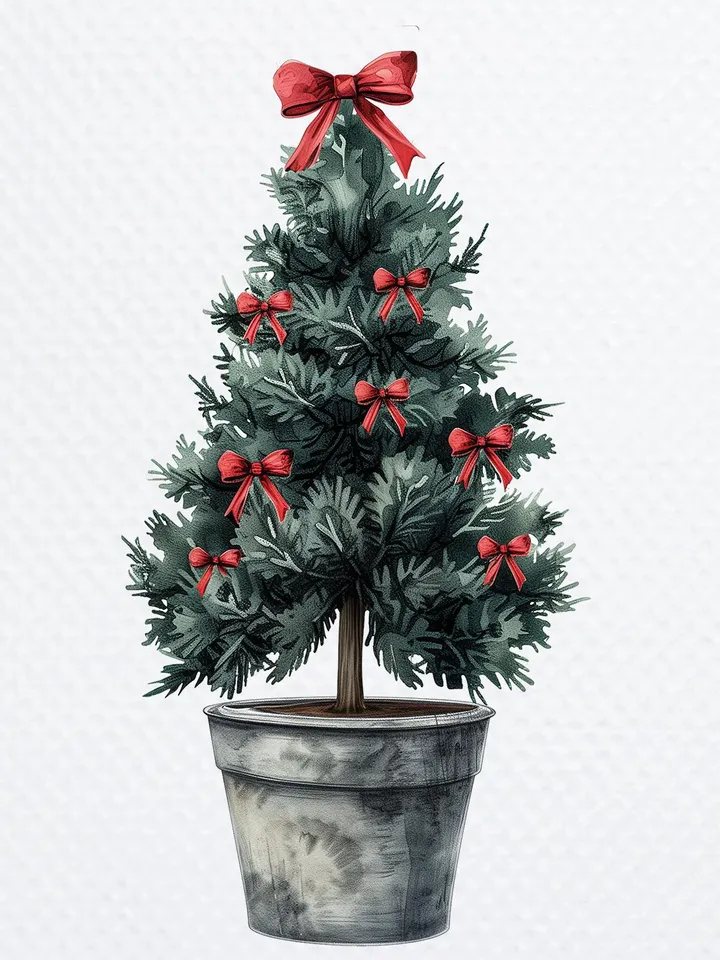 14 Potted Christmas Tree PNG Bundle, Printable Watercolor clipart for sublimation, Digital download, Paper craft, junk journals