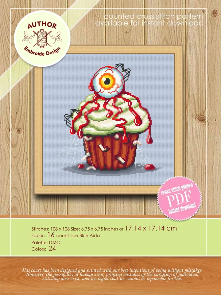 Halloween cupcake cross stitch pattern PDF download Sweet food cross stitch chart Halloween dessert pattern digital PDF Happy Halloween #S50