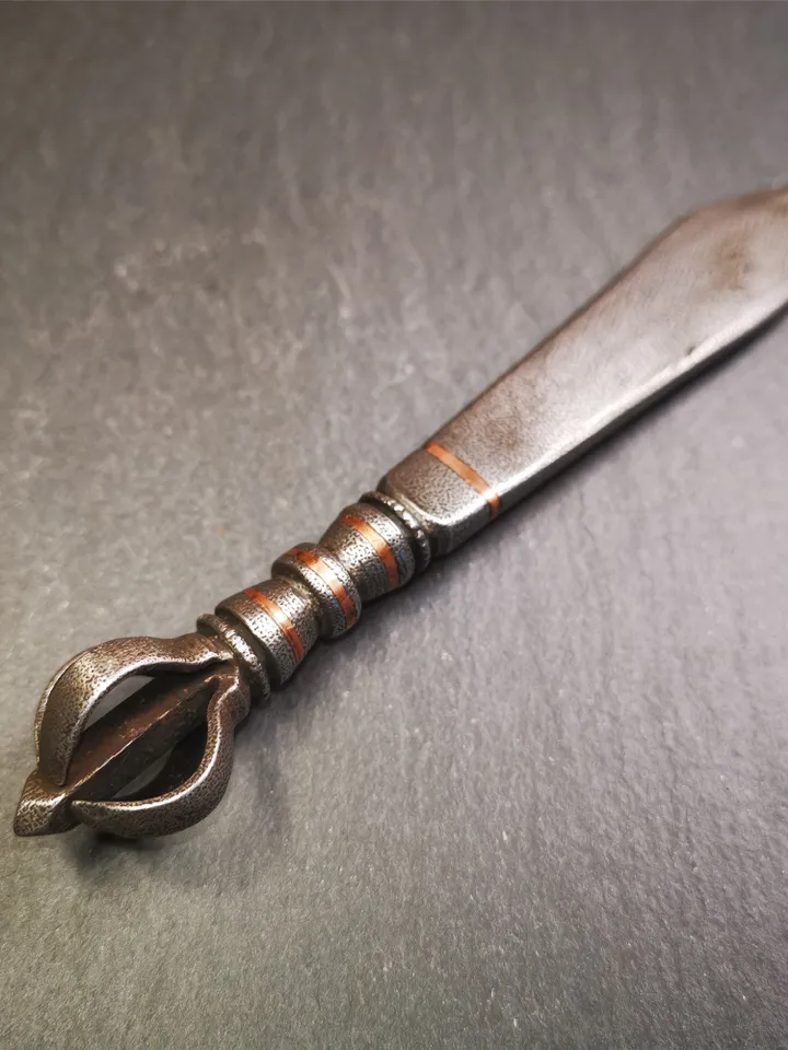 Gandhanra Tibetan Buddhist Ritual Implement ,Fire Vajra Sword of Manjushri,Made of Cold Iron inlaid with Copper