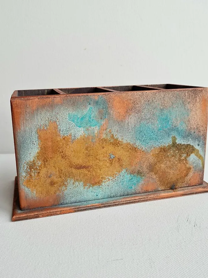 Wood remote control holder Art oxidized aged rustic old copper color remote box
