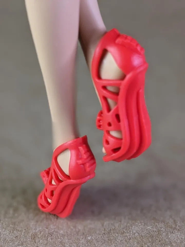 Red flat sandals with dice for 10.5 inch female dolls (MH, EAH)