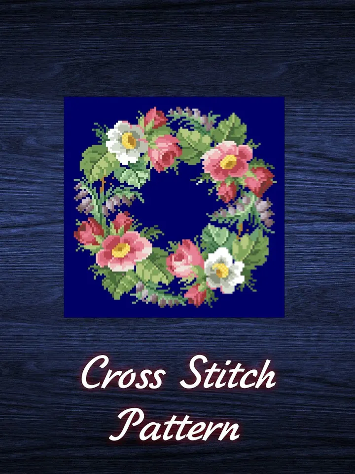 Antique Cross Stitch Pattern Flower Crown Digital Download PDF