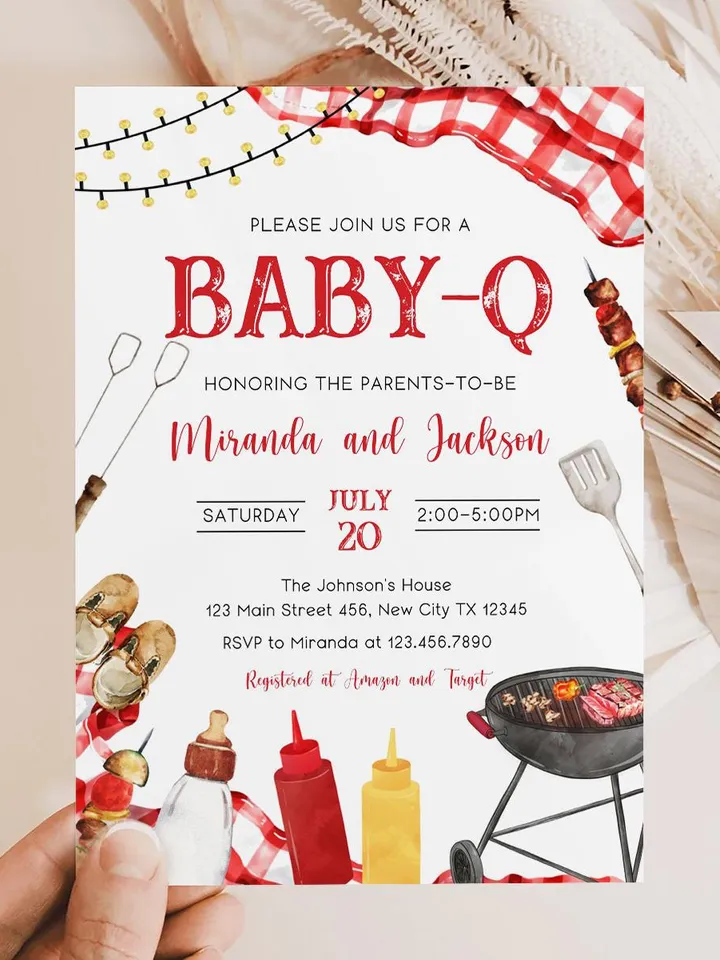 BBQ Baby Shower Invitation, Baby-q Baby Shower Invite, Backyard Baby Shower, BBQ Party Baby Sprinkle Invitation, Editable Canva Template BBQ