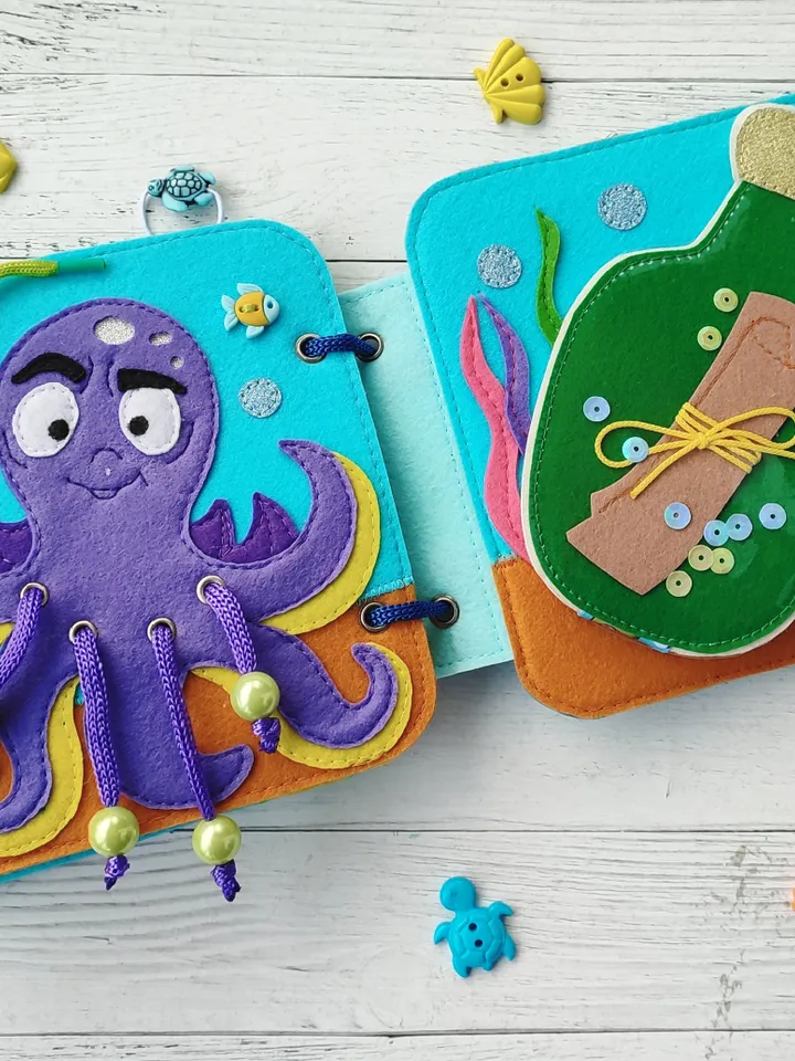 Sea Animals Quiet book pattern PDF & Tutorial, Felt book pattern svg, DYI Quiet book ideas, Sensory toys, Pdf felt sewing pattern toddler