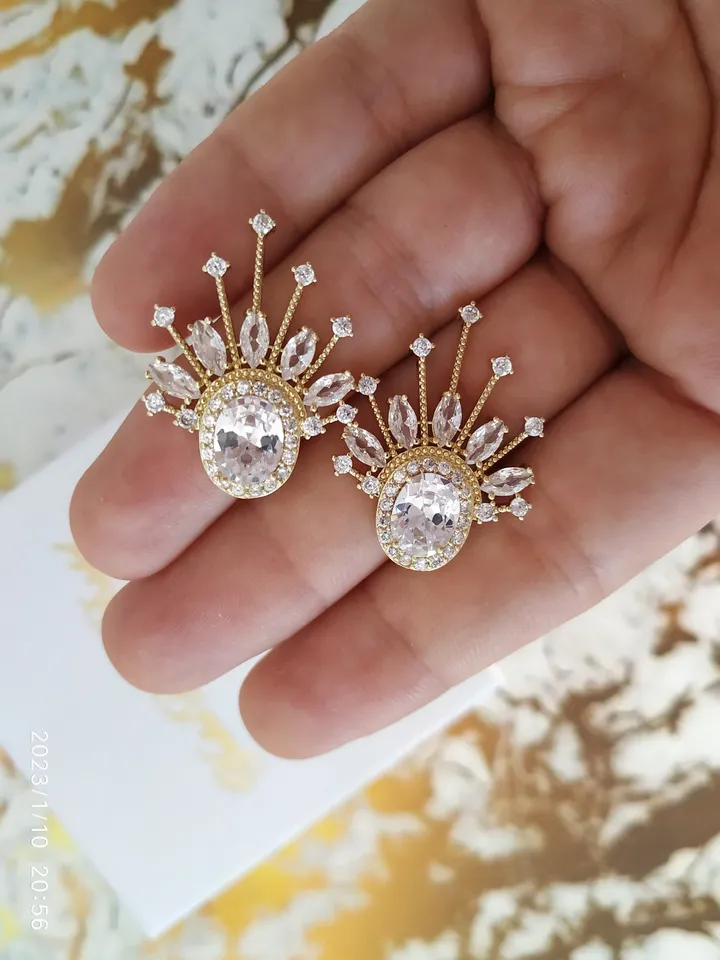 Art Deco Wedding Earrings, Swarovski Crystal Boho Bridal Earrings, Gold Statement Wedding Jewelry, Bridesmaid Gift, Star Celestial Jewelry