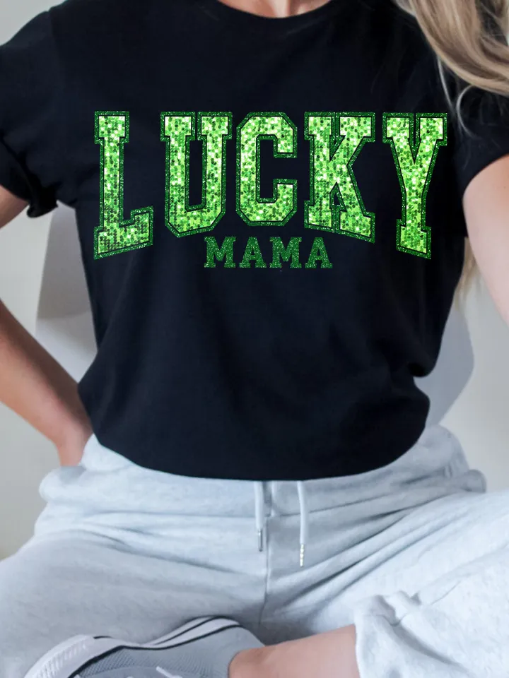 Sequin Lucky Mama Varsity PNG, St Patrick's Png, Mom Shirt, Lucky Varsity Png, St Patty's Png | Glitter Sequin | Sparkle Trendy St Patricks
