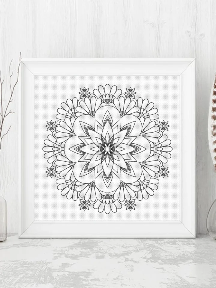 Flower mandala blackwork pattern PDF Blackwork mandala embroidery download PDF, Backstitch chart, Mandala cross stitch, Home decor #W31