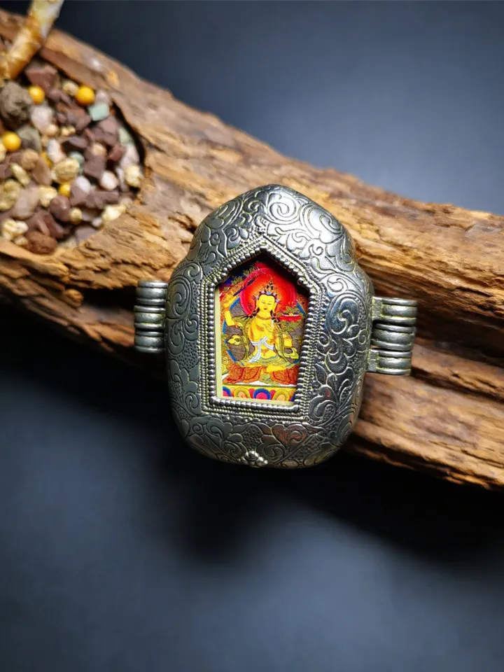 Gandhanra Antique Handmade Gau Ghau Shrine,Manjusri,Wisdom Buddha,Mini Tibetan Buddhist Altar Amulet Pendant