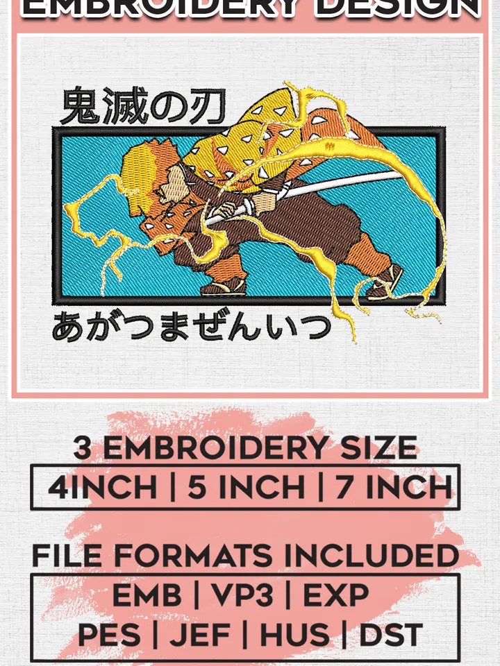 Agatsuma Zenitsu Embroidery Designs, Zenitsu Embroidery Files, Demon Slaye Machine Embroidery Pattern, Digital Download EMB_ANIME_138