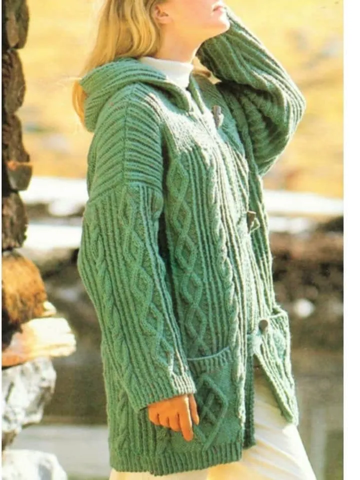 Knitting pattern cardigan, cable cardigan, aran card, hooded knitting pdf