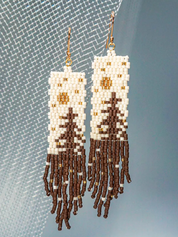 Trees-Patterned matte brown pine Japanese Bead and sterling Silver Earrings A Fusion of Elegance and Nature