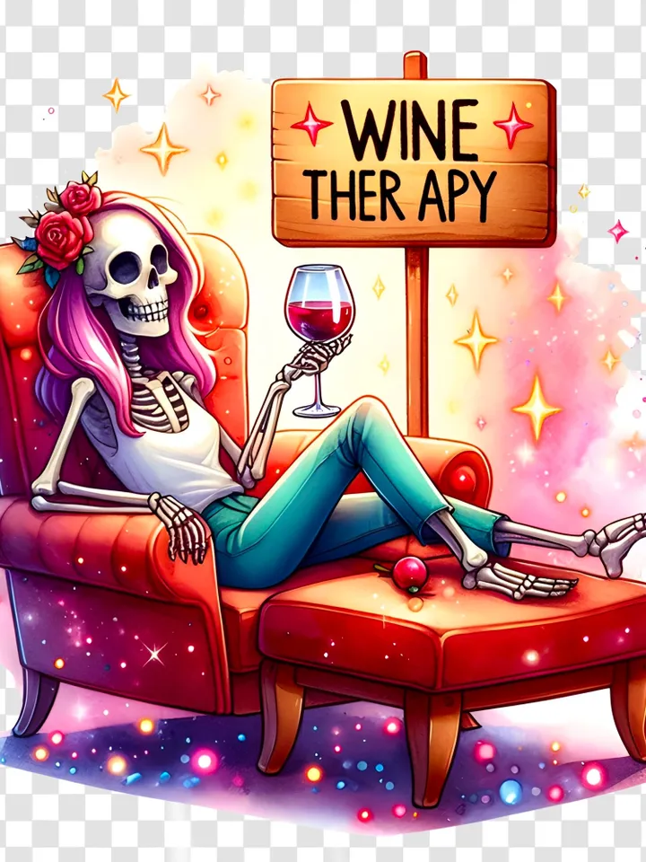 Wine therapy sublimation design, Sarcastic skeleton tshirt design, Snarky skeleton sublimation design, Girls tshirt design