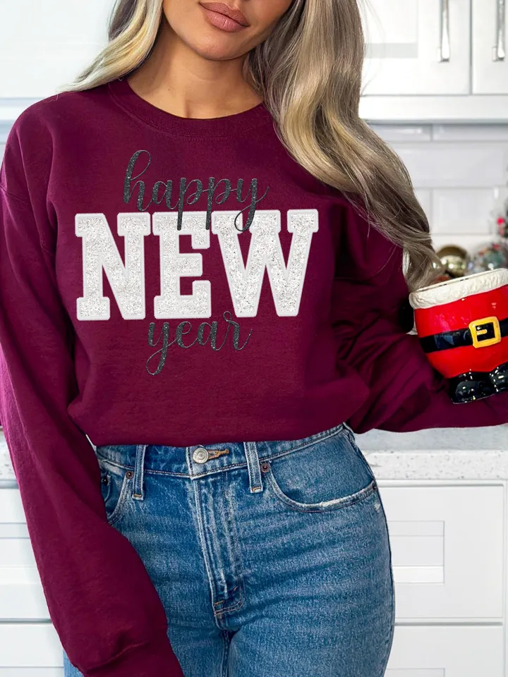 Happy New Year PNG | Holidays, New Year, Sequins, Glitter | Instant Sublimation Download | Digital Shirt Design