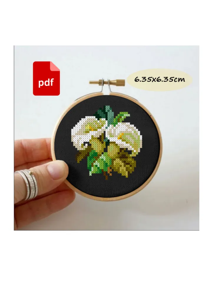 Antique flowers cross stitch pattern, Vintage white lilies cross stitch pattern