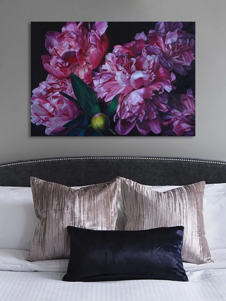 Purple peonies large oil painting