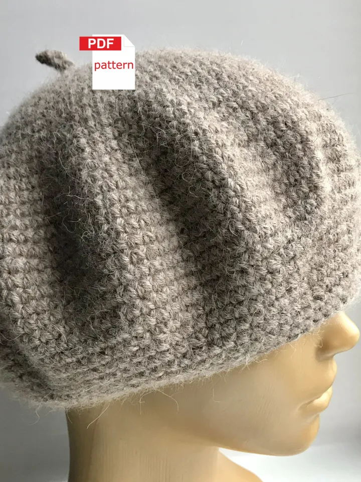 Crochet pattern woolen beret hat Printable PDF pattern