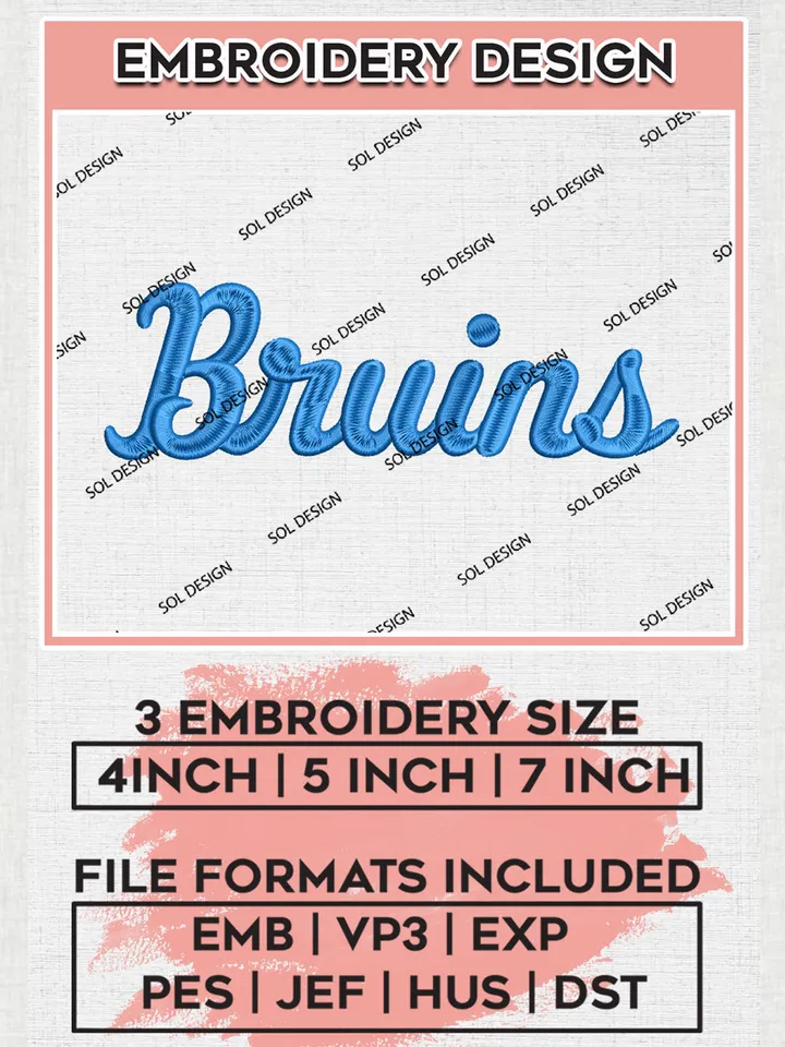 Bruins College Football Team Word Logo Embroidery Design Files, NCAA UCLA Bruins Machine Embroidery, NCAA Teams, 3 sizes, NCAA Machine embroidery designs, Digital Download