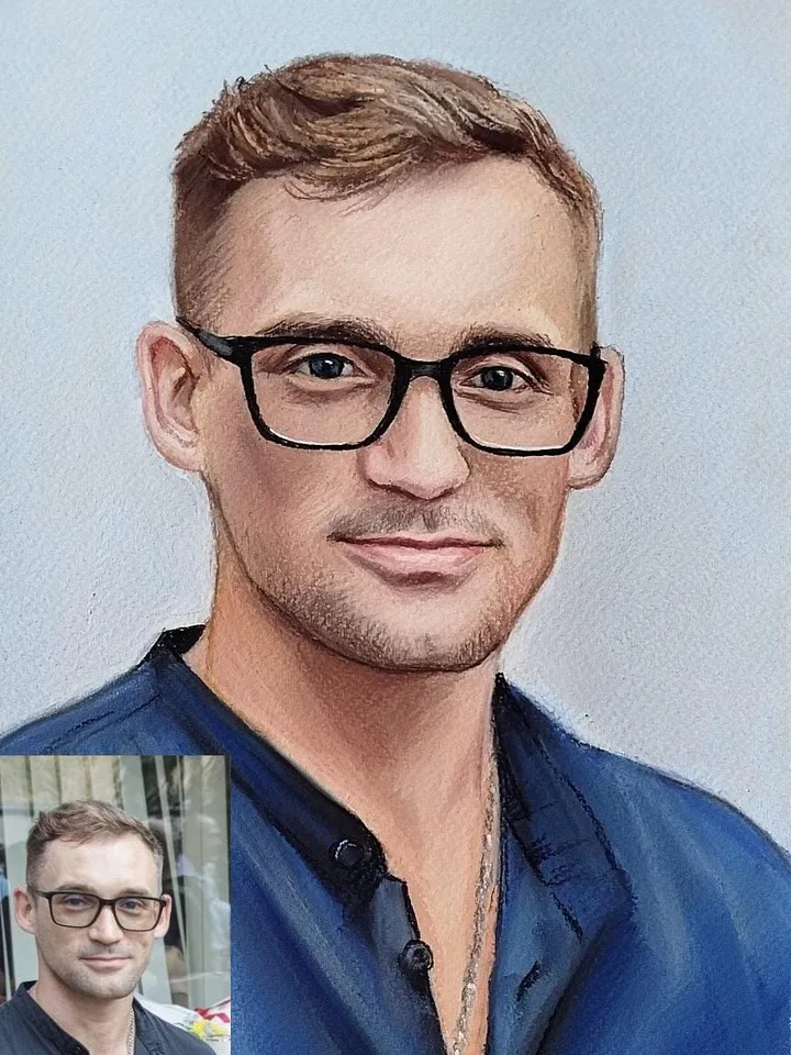 Personalized pastel portrait of a man | Hand drawn colored custom portrait from photo | Hand painted custom pastel portrait from photo