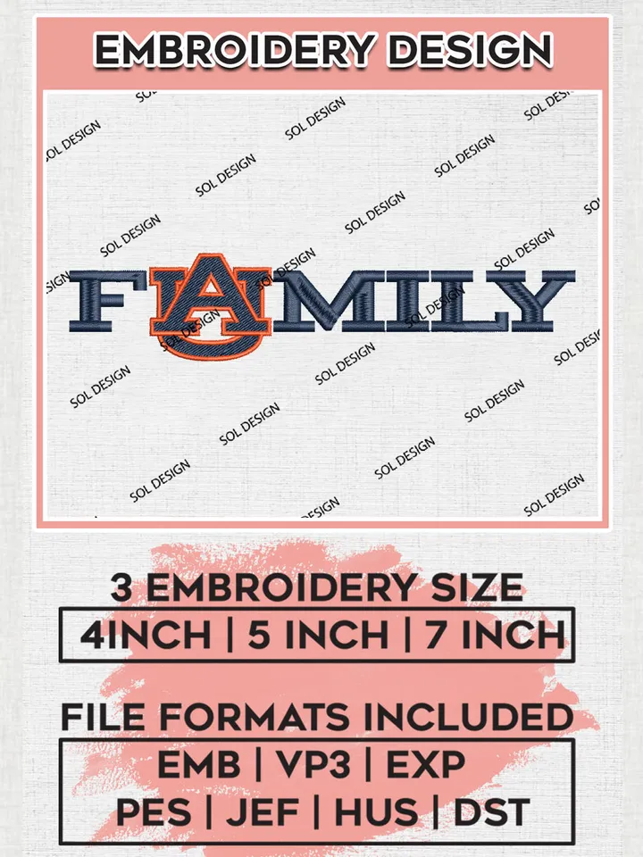 NCAA Family Auburn Team Logo Embroidery Design Files, NCAA Auburn Tigers Machine Embroidery, NCAA Teams, 3 sizes, NCAA Machine embroidery designs, Digital Download
