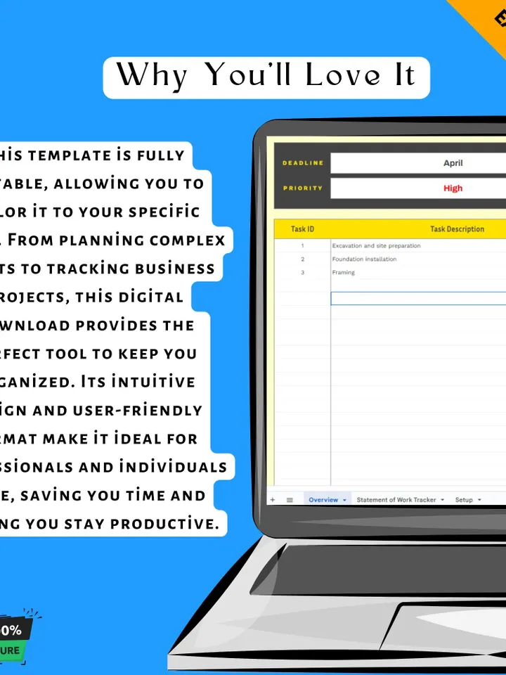 Construction Statement of Work Template, SOW Contract, Work Scope Document, Google Sheets Agreement for Contractors