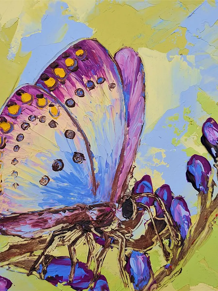 Lavender Painting Butterfly Original Art Floral Wall Art Flower Painting Small