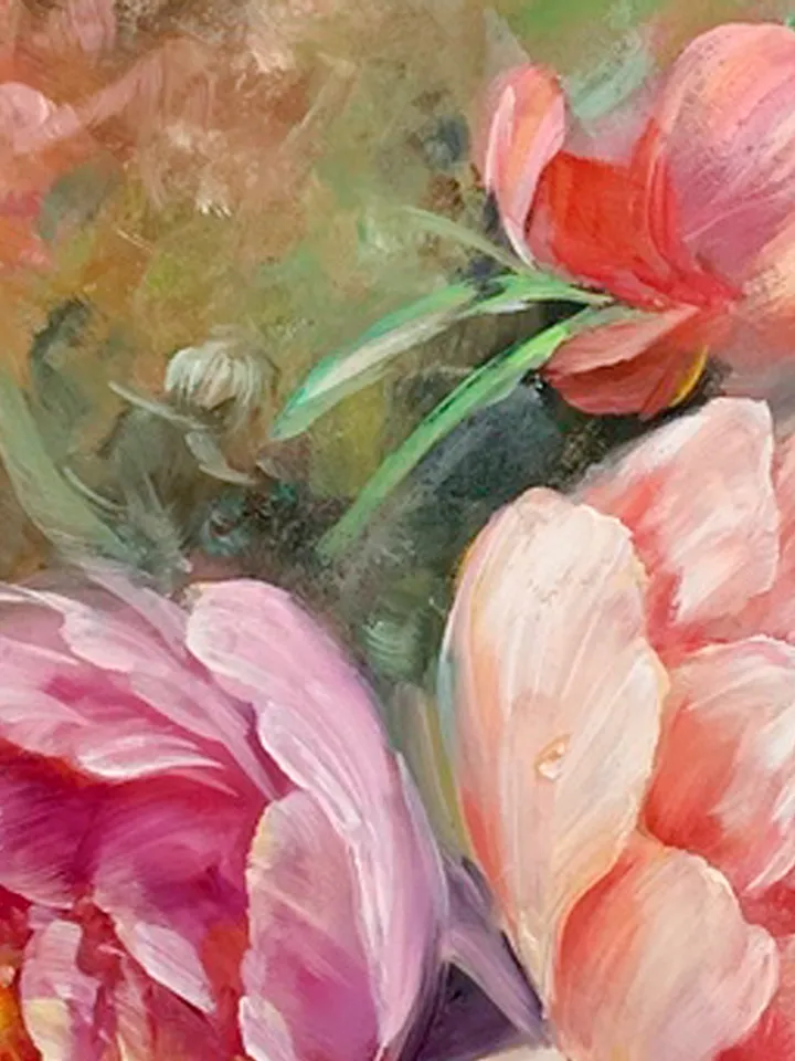 Peonies, flowers, oil painting on cardboard