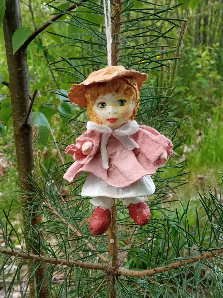 Vintage style cotton Christmas tree toy girl in a pink dress. Handmade, made in 1 copy/Xmas decor/home decor indoor/unique gift /Free shipping