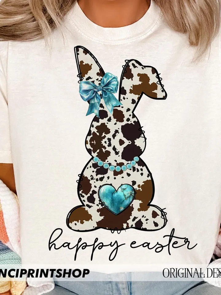 Cowhide print Easter bunny png, Easter png, Happy Easter png, Cow Print Bunny png, Girls Easter png, Easter Clipart, Easter Rabbit, png file
