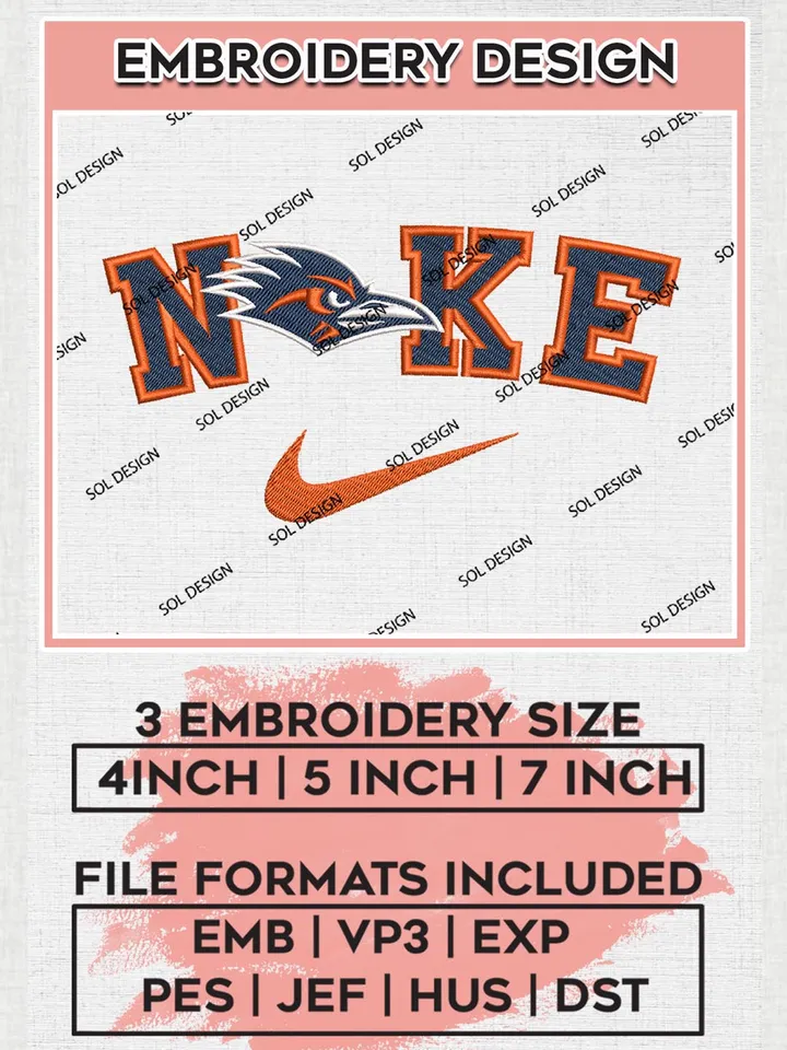 Nike UTSA Roadrunners Machine Embroidery Design, NCAA UTSA Roadrunners Embroidery Design files, NCAA Embroidery Designs, NCAA Machine Embroidery Designs, Digital Download