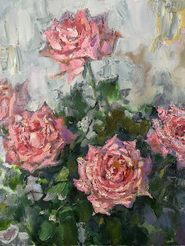 Roses Painting Red Flowers Artwork Floral Canvas Original Art Impressionism 油畫原作
