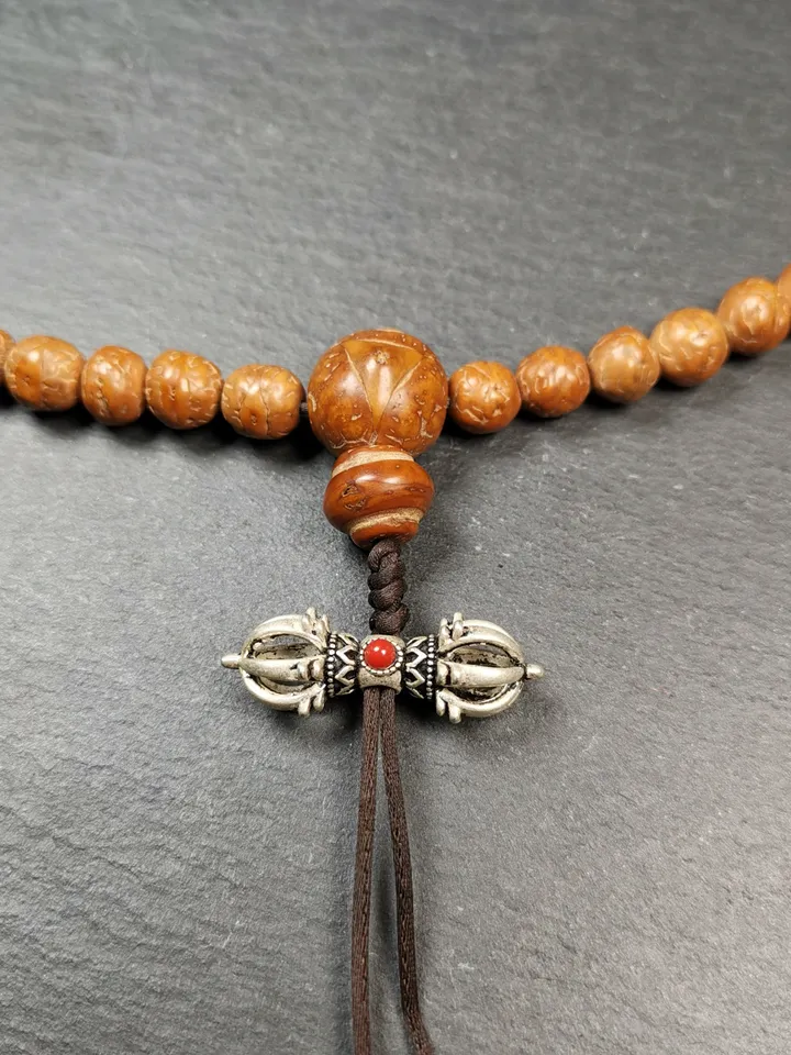 Gandhanra Handmade Tibetan Silver Vajra Amulet for Prayer Bead,Mala Pendant,32mm × 11mm