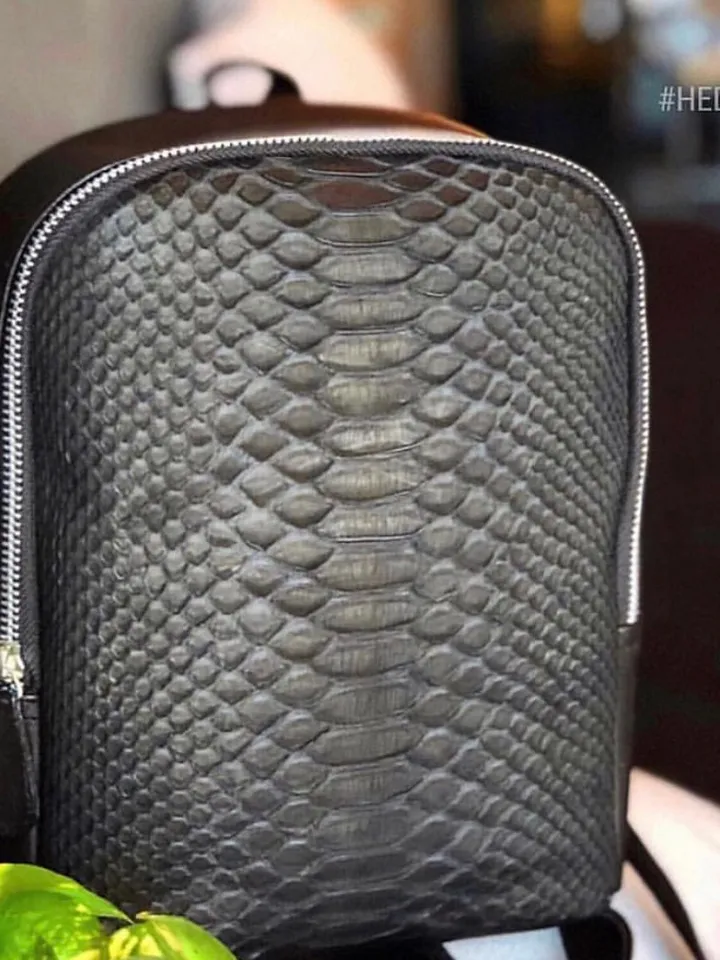 Leather black backpack python skin woman | Leather Rucksack | Girls Backpack Snake Skin | Backpack purse handmade genuine leather