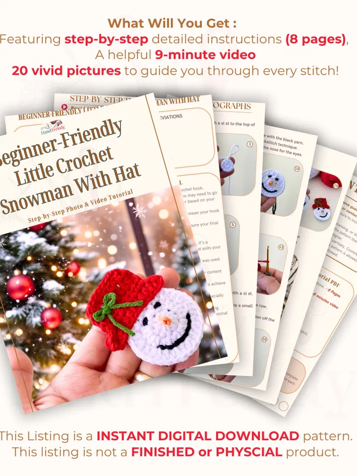 Beginner-Friendly  Little Crochet Snowman With Hat - Holiday Crochet Applique Pattern - Nordic Yarn Art With Crochet winter Decoration