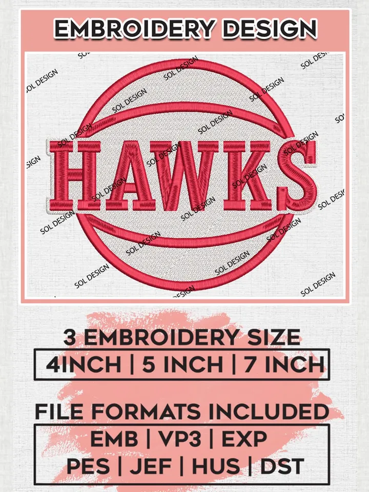 Atlanta Hawks Embroidery Designs, NBA Embroidery Designs, Atlanta Hawks Basketball Embroidery Designs, Digital Download