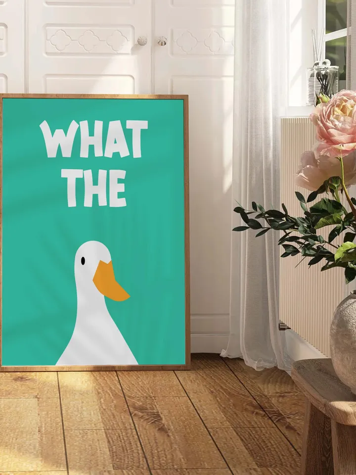 What the Duck Poster Funny Bathroom Wall Art Printable Duck Quote Digital Humor Sign Quirky Toilet Decor Instant Download Digital green