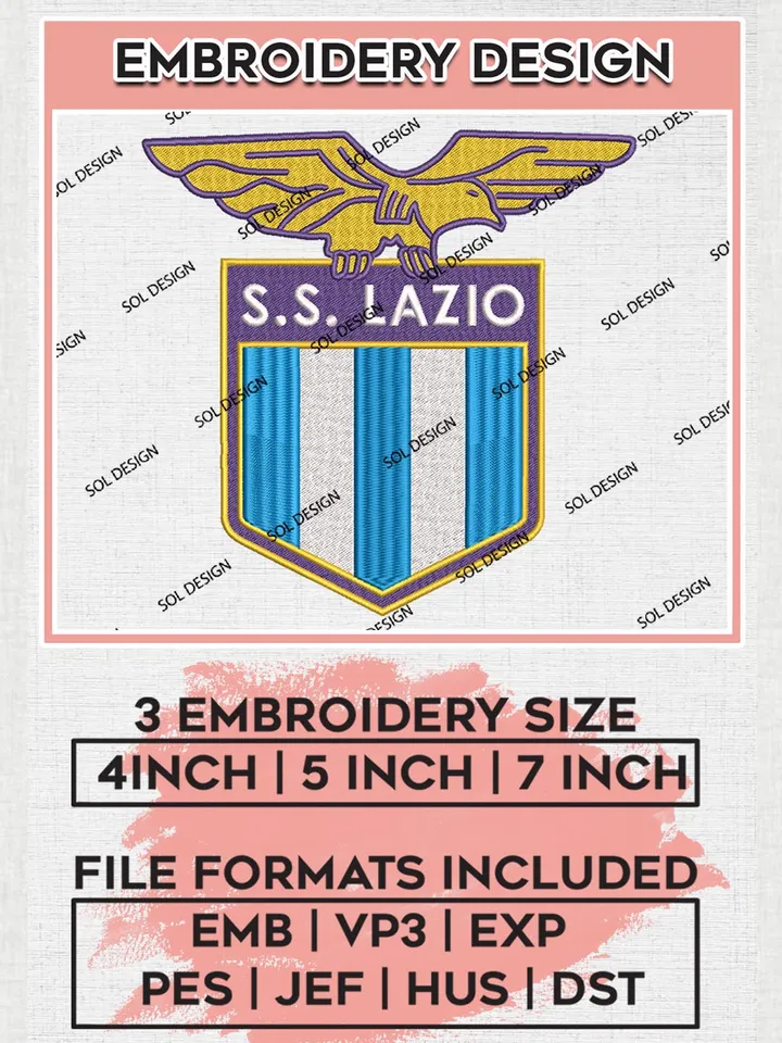 S.S. Lazio Logo Embroidery Designs, Serie A Embroidery files, Serie A Lazio Teams, Football, Digital Download