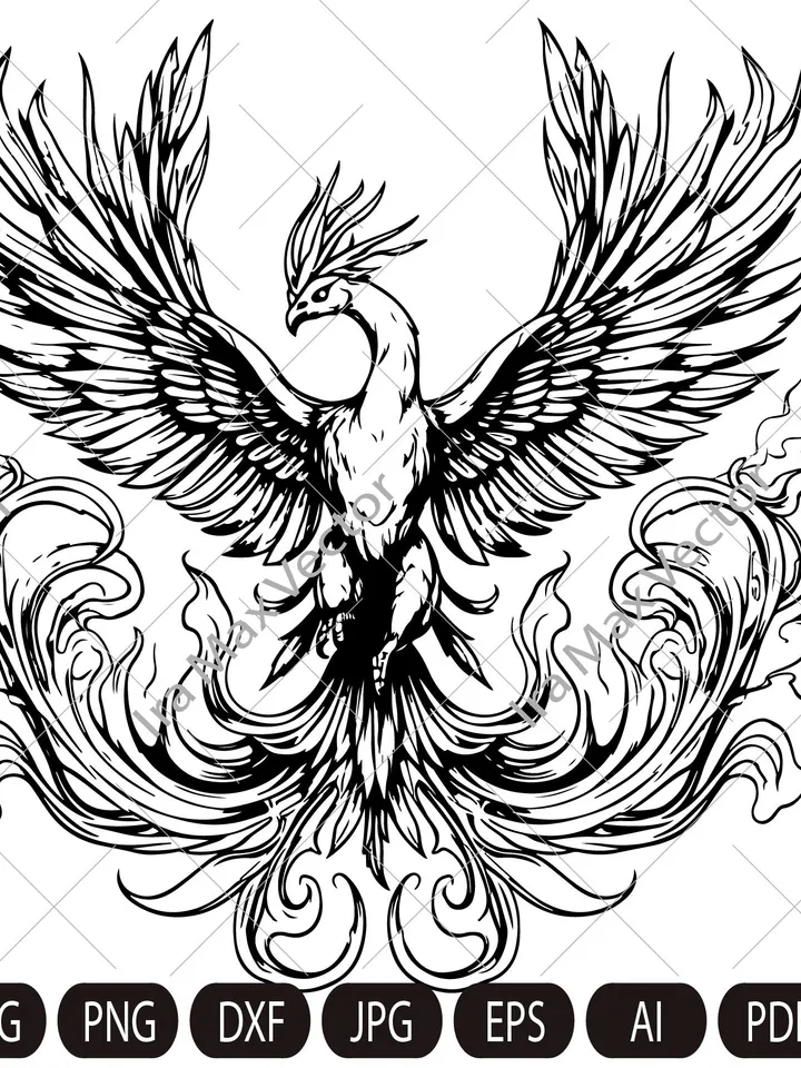 Phoenix Svg, Phoenix Clipart, Phoenix coloring page, Phoenix Wings Svg, Phoenix Cutfile, Phoenix Vector, Phoenix Bird Svg, Firebirds Svg