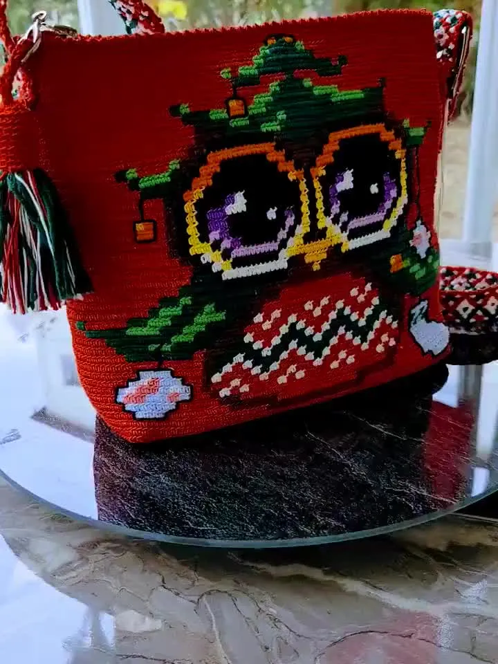 Crochet owl purse Handmade red bag Crochet festival bag Art to wear purse  Macrame shoulder straps Crochet bag small Crochet gift for Mom