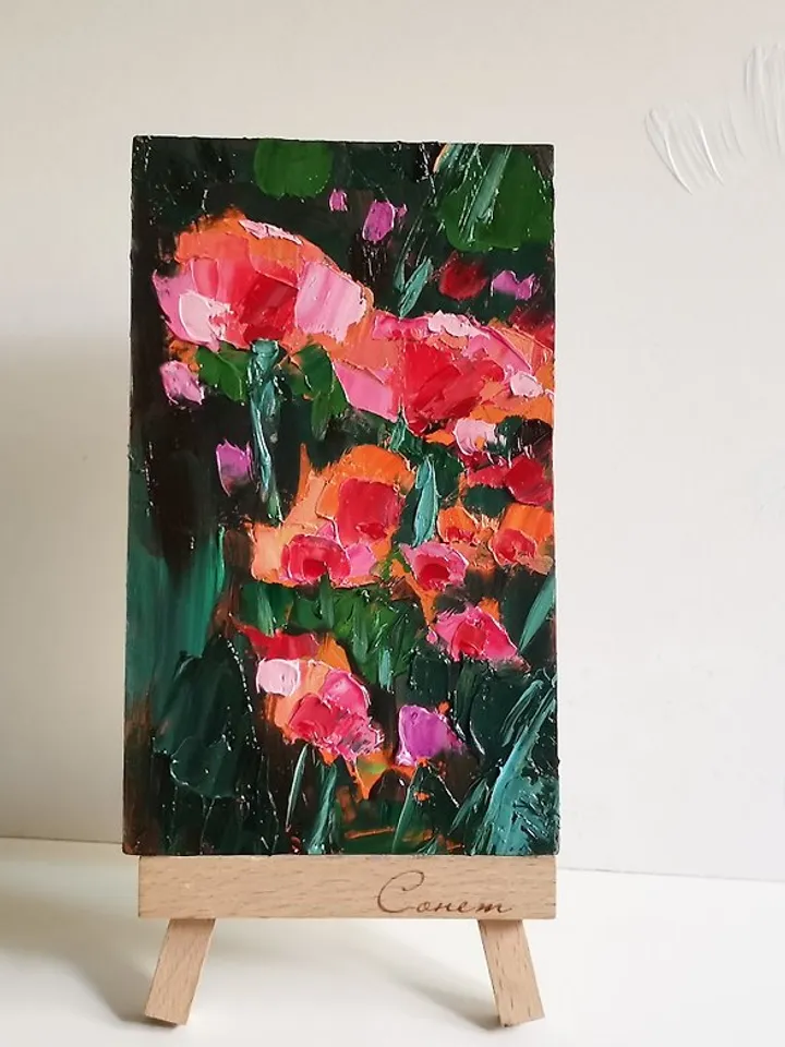 Poppy Painting Original Art Small Impasto Oil Painting Flower Verafe