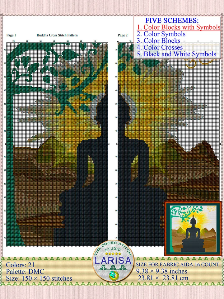 Buddha Cross Stitch Pattern | Bodhi Tree