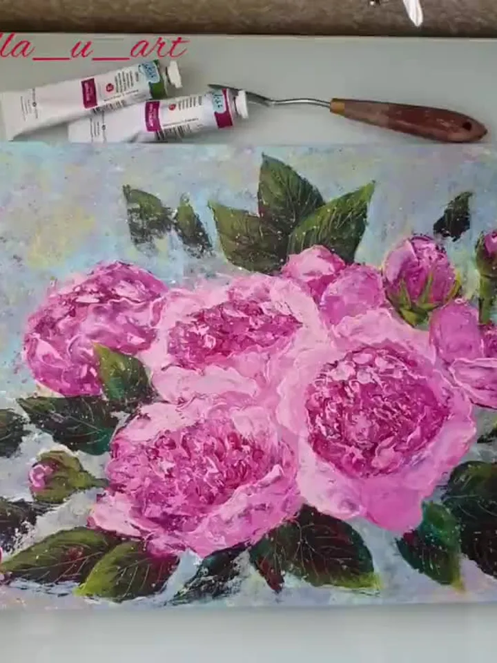 Rose Painting Bouquet Original Art Floral Wall Art Pink Flower Acrylic Painting