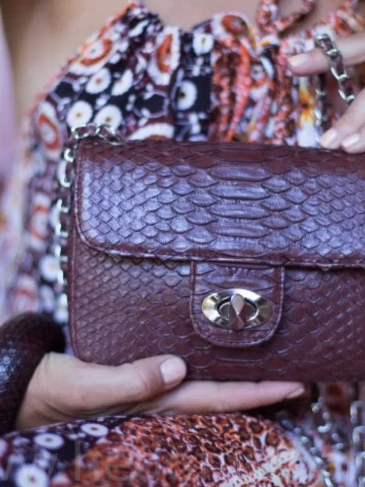 Genuine Python Skin Dark Brown Crossbody Bag | Adjustable Chain Classy Elegant snake Crossbody Small Lady Summer Bag | Brown Python Purse